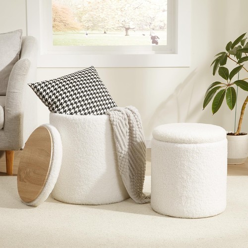 Boucle round ottoman - round, with