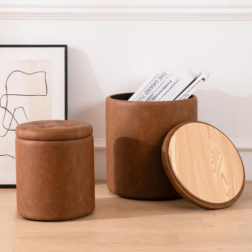 Round ottoman with storage set - ottoman,
